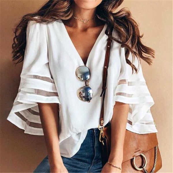 women loose blouses office lady costume kimono chiffon shirts fashion v-neck blouse hollow out flare sleeve shirt outerwear, White
women loose blouses office lady costume kimono chiffon shirts fashion v-neck blouse hollow out flare sleeve shirt outerwear, White