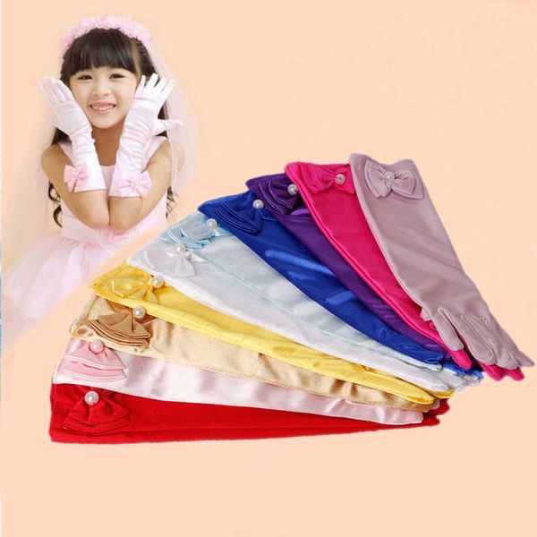Baby Girl Kids Long Gloves Princess Dance Stage Satin Gloves With Bow Wedding Dress Costume Accessories Children 's Gifts