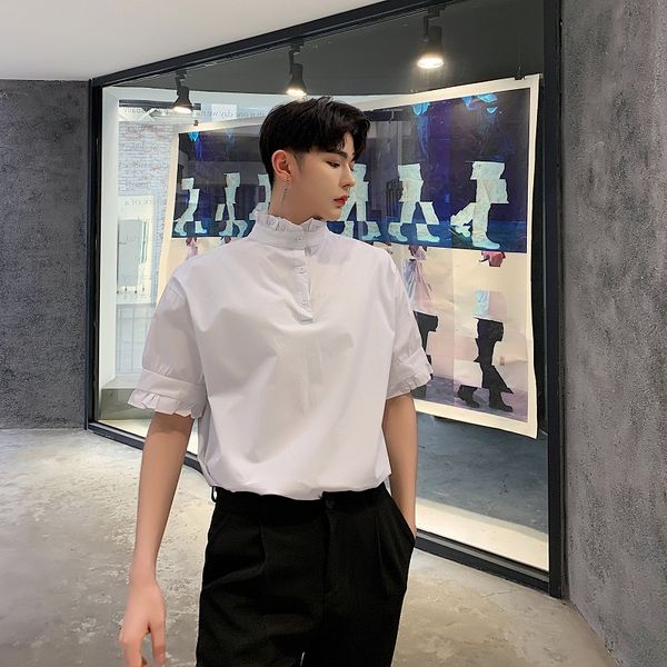 men stand collar summer wear 2 styles short sleeve loose casual shirt male fashion japan streetwear dress pullover shirts, White;black
men stand collar summer wear 2 styles short sleeve loose casual shirt male fashion japan streetwear dress pullover shirts, White;black