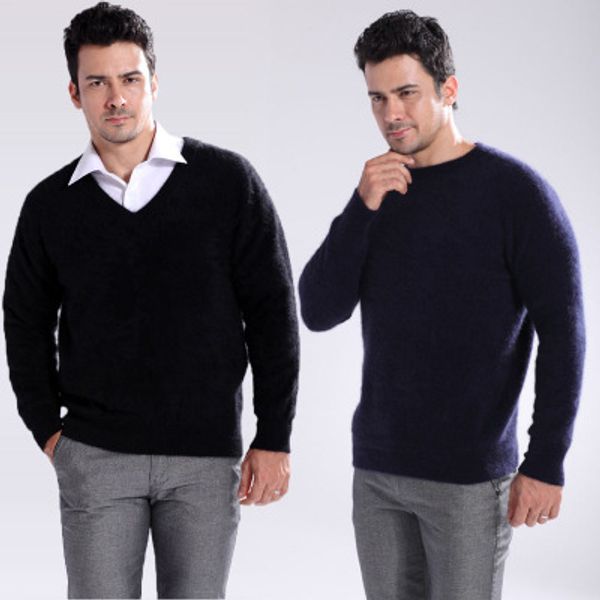 new men's solid color knitted mink cashmere sweater men knit v-neck and o-neck pullovers, White;black
new men's solid color knitted mink cashmere sweater men knit v-neck and o-neck pullovers, White;black