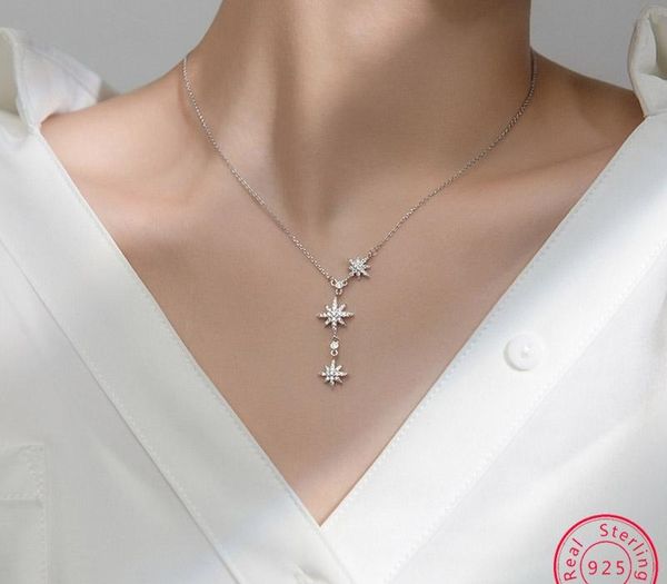 

100% 925 Sterling Silver Necklace Women Zircon Short Clavicle Star Pendant Necklaces Chains Choker Collar Wedding Jewelryh