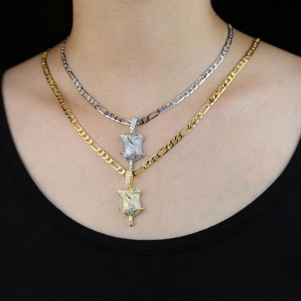 2 colors iced out hip hop shiny rose flower pendant necklace paved white cz length 41+5cm dainty jewelry for women wedding gift, Golden;silver
2 colors iced out hip hop shiny rose flower pendant necklace paved white cz length 41+5cm dainty jewelry for women wedding gift, Golden;silver