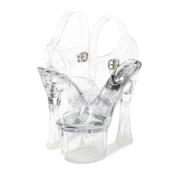 women sandals buckle open toe shoes 18cm high heels summer thick bottom high heel transparent women's shoes big size, Black
women sandals buckle open toe shoes 18cm high heels summer thick bottom high heel transparent women's shoes big size, Black