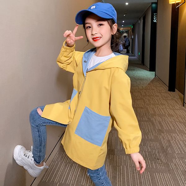 girls autumn new windbreaker girls fashion long coat casual windbreaker 2020 fashion new coat, Blue;gray