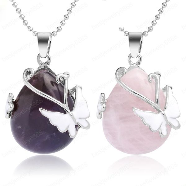 water drop natural stone pendant pink quartz purple crystal tiger eye butterfly flower pendants necklace for women men, Silver
water drop natural stone pendant pink quartz purple crystal tiger eye butterfly flower pendants necklace for women men, Silver