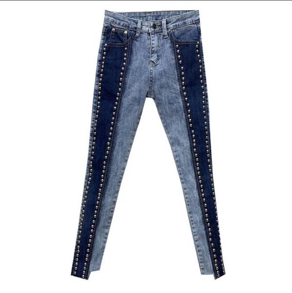 european jeans trousers woman 2020 spring and autumn color block pencil pants rivet stretch slimming tight denim trousers, Blue
european jeans trousers woman 2020 spring and autumn color block pencil pants rivet stretch slimming tight denim trousers, Blue