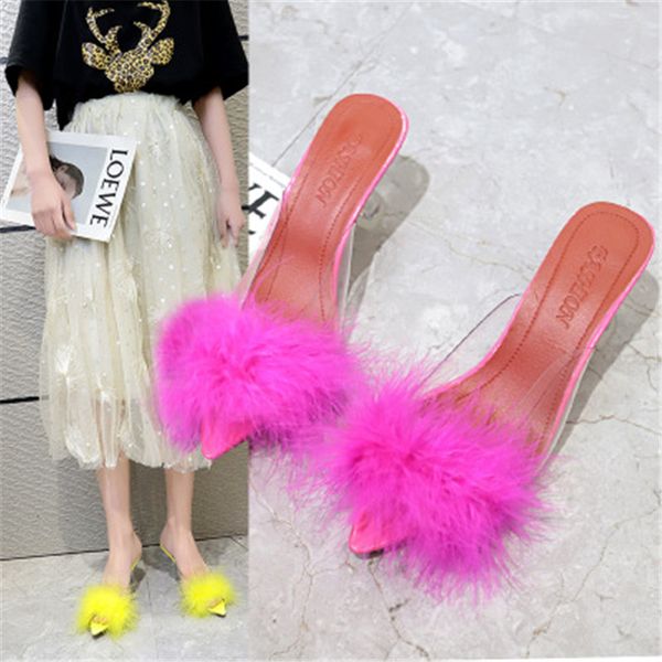 2020 new fashion women summer slippers feather shoes transparent high heels fur pumps sandals peep toe mules lady pumps, Black
2020 new fashion women summer slippers feather shoes transparent high heels fur pumps sandals peep toe mules lady pumps, Black
