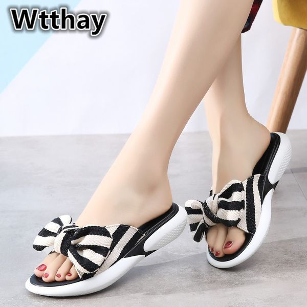 2020 new summer women slippers fashion bow stripe comfortable flat sandals slippers round toe slides sandals female flip flops, Black
2020 new summer women slippers fashion bow stripe comfortable flat sandals slippers round toe slides sandals female flip flops, Black