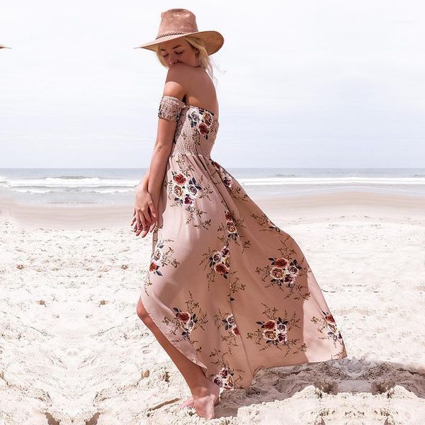 beach holiday strapless flower dresses women summer floral long dress, Black;gray