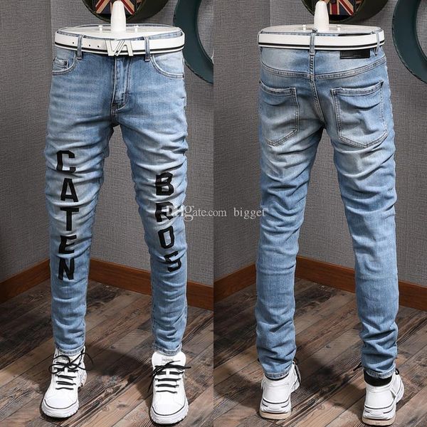lettering print distressed blue jeans guy slim biker fit skinny leg ripped fading cowboy trousers men
lettering print distressed blue jeans guy slim biker fit skinny leg ripped fading cowboy trousers men