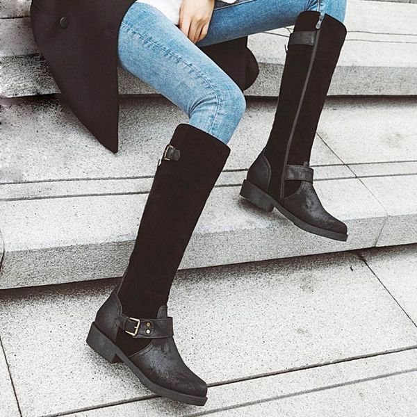 spring and autumn boots round head large size 35-43 women's long barrel leather boots zapatos de mujer solid riding shoes, Black
spring and autumn boots round head large size 35-43 women's long barrel leather boots zapatos de mujer solid riding shoes, Black