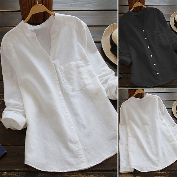 2020 new blouse women cotton linen casual solid long sleeve shirt blouse down office lady blouses female, White
2020 new blouse women cotton linen casual solid long sleeve shirt blouse down office lady blouses female, White