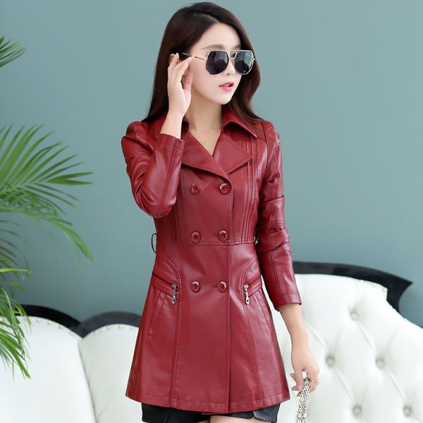women's leather & faux 2021 autumn women double breasted jacket slim plus size 5xl belt motorcycle pu long trench coat a202, Black
women's leather & faux 2021 autumn women double breasted jacket slim plus size 5xl belt motorcycle pu long trench coat a202, Black