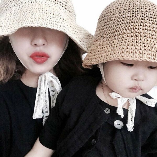 summer baby cap children straw hat kids boy girls beach sun pbg7, Blue;gray