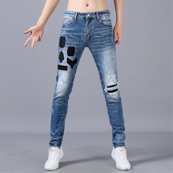 fashion new luxury mens stylist skinny ripped pants male stretch slim hip hop trousers brand letter printed hole quality ripped jeans, Blue
fashion new luxury mens stylist skinny ripped pants male stretch slim hip hop trousers brand letter printed hole quality ripped jeans, Blue