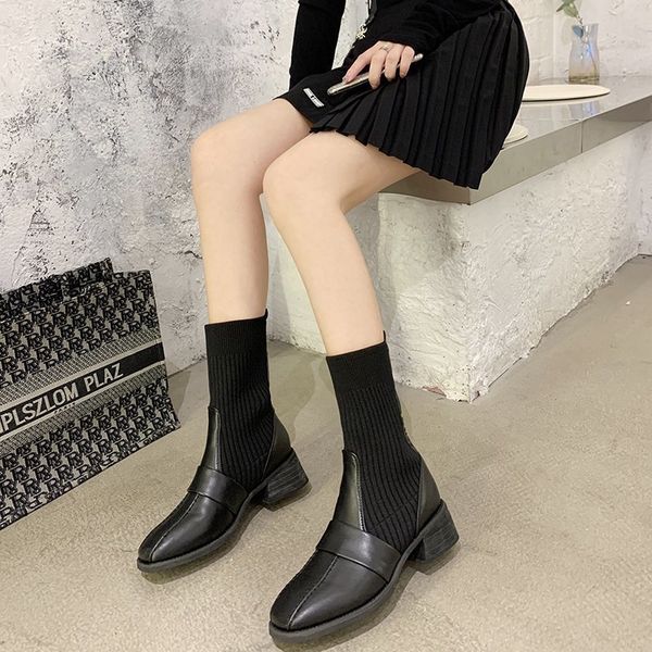 2020 spring and autumn new wild thick heel elastic sock boots square head boots female fashion thin and thin x176, Black
2020 spring and autumn new wild thick heel elastic sock boots square head boots female fashion thin and thin x176, Black