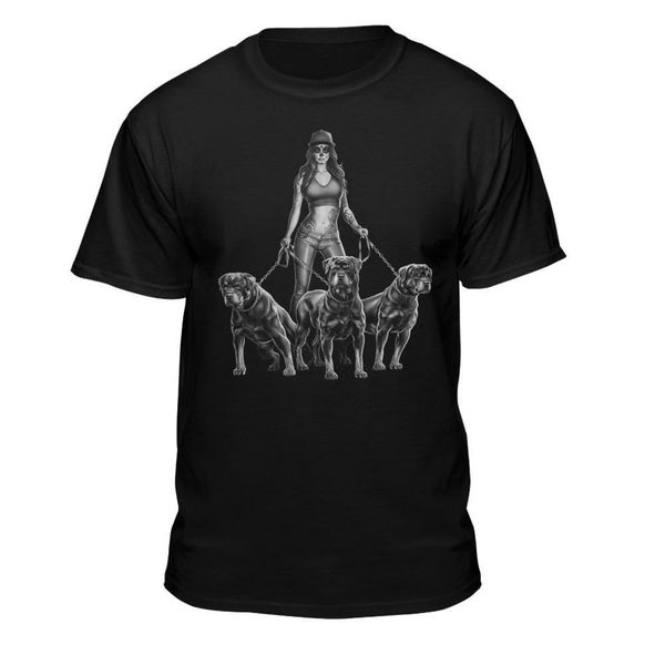 2019 fashion summer print t shirt mens short sleeve pin up holding 3 rottweilers t-shirt