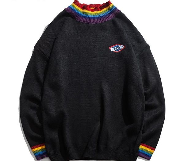 dark icon rainbow collar pullover men's sweater 2019 winter loose style sweater for men high street sweaters black white ly191112, White;black
dark icon rainbow collar pullover men's sweater 2019 winter loose style sweater for men high street sweaters black white ly191112, White;black