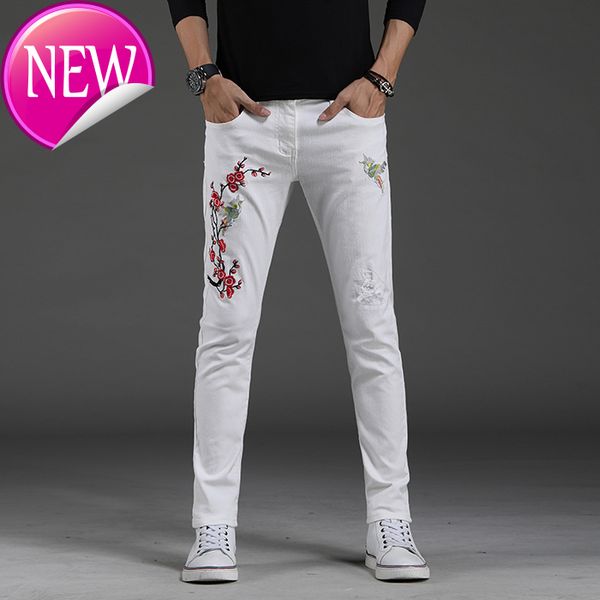 color 2020 3 new men's white skinny jeans 3d embroidery flower pattern elastic force slim fit trousers male brand pants, Blue
color 2020 3 new men's white skinny jeans 3d embroidery flower pattern elastic force slim fit trousers male brand pants, Blue