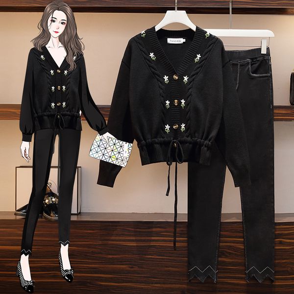 big yards new winter sweater pants women knit younger sister two pcs clothing set leisure suits, Black
big yards new winter sweater pants women knit younger sister two pcs clothing set leisure suits, Black