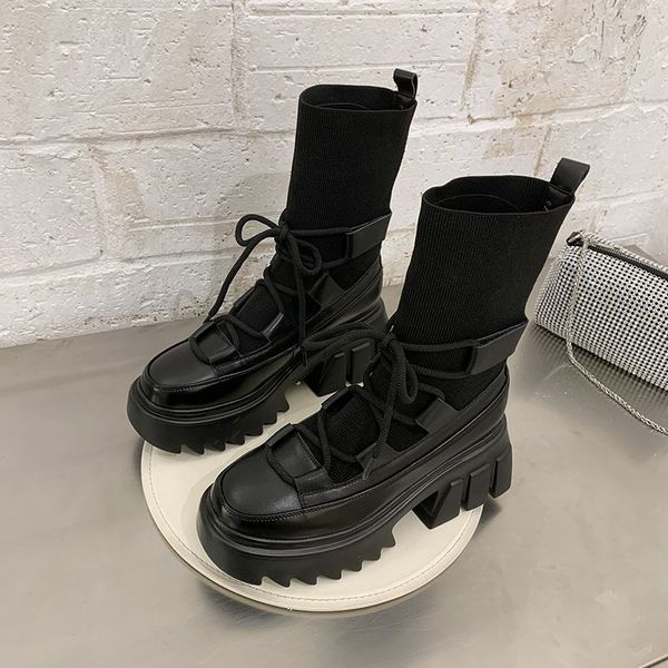 winter boots 2020 ladies casual fashion stretch fabric socks boots cross-tied gothic women square heel platform, Black
winter boots 2020 ladies casual fashion stretch fabric socks boots cross-tied gothic women square heel platform, Black