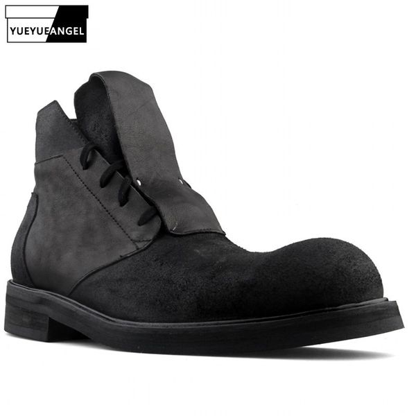 retro harajuku leather patchwork big round toe mens low help boots spring autumn fashion lace up increase botas hombre plus size, Black
retro harajuku leather patchwork big round toe mens low help boots spring autumn fashion lace up increase botas hombre plus size, Black