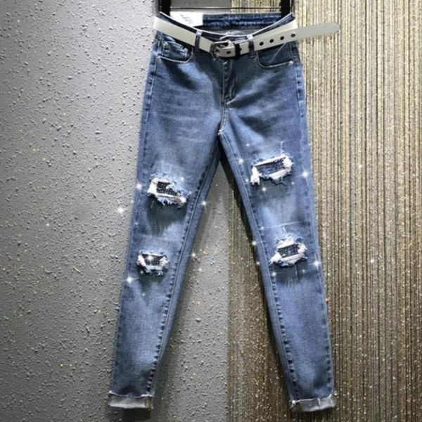 2020 autumn fashion diamond hole skinny jeans women high waist ankle length pencil jeans, Blue
2020 autumn fashion diamond hole skinny jeans women high waist ankle length pencil jeans, Blue