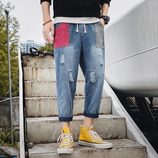 men's jeans 5xl ripped men denim patchwork large size vintage hole black korean streetwear fashion trousers classic straight, Blue
men's jeans 5xl ripped men denim patchwork large size vintage hole black korean streetwear fashion trousers classic straight, Blue
