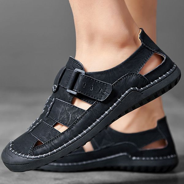 classic mens sandals for natural genuine leather pure manual sutures cowhide male beach sandals big 38-46 slip-on, Black
classic mens sandals for natural genuine leather pure manual sutures cowhide male beach sandals big 38-46 slip-on, Black