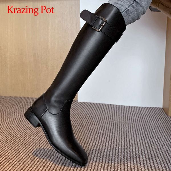 krazing pot riding boots genuine leather buckle decorations fashion thick med heel square toe zipper mature knee high boots l8f3, Black
krazing pot riding boots genuine leather buckle decorations fashion thick med heel square toe zipper mature knee high boots l8f3, Black