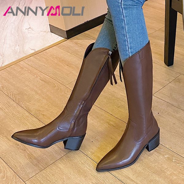 annymoli real leather high heel western boots women knee high boots shoes pointed toe zip block heels long autumn winter, Black
annymoli real leather high heel western boots women knee high boots shoes pointed toe zip block heels long autumn winter, Black