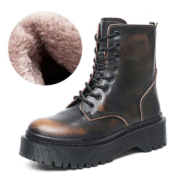 women warm plush snow boot leather rubber platform lace up punk ladies shoe botas mujer winter motorcycle boots, Black
women warm plush snow boot leather rubber platform lace up punk ladies shoe botas mujer winter motorcycle boots, Black