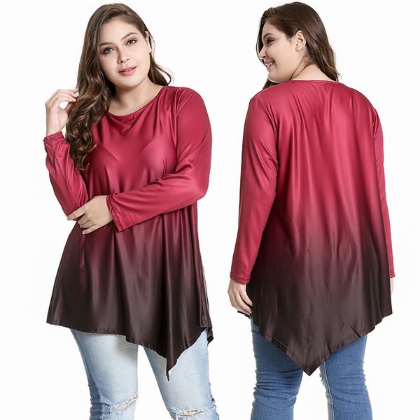 plus size women's clothing fat ladies plus size round neck loose long-sleeved gradient t-shirt fashion irregular top, White
plus size women's clothing fat ladies plus size round neck loose long-sleeved gradient t-shirt fashion irregular top, White