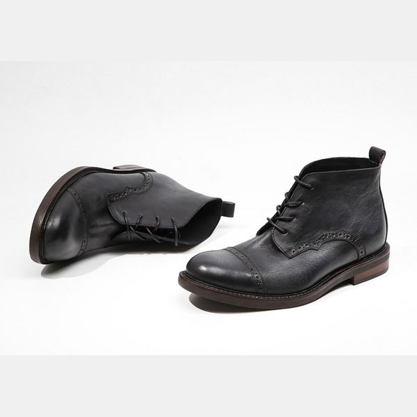 vintage 100% real leather safety men ankle shoes handmade brogue wing tip booties retro round toe lace up boots, Black
vintage 100% real leather safety men ankle shoes handmade brogue wing tip booties retro round toe lace up boots, Black
