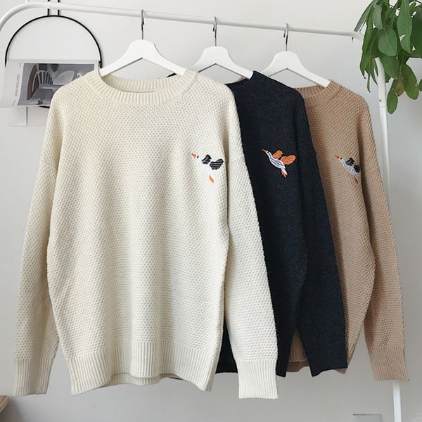 fall and winter 2019 new korean bf wind-necked crane embroidered sweaters, White;black
fall and winter 2019 new korean bf wind-necked crane embroidered sweaters, White;black
