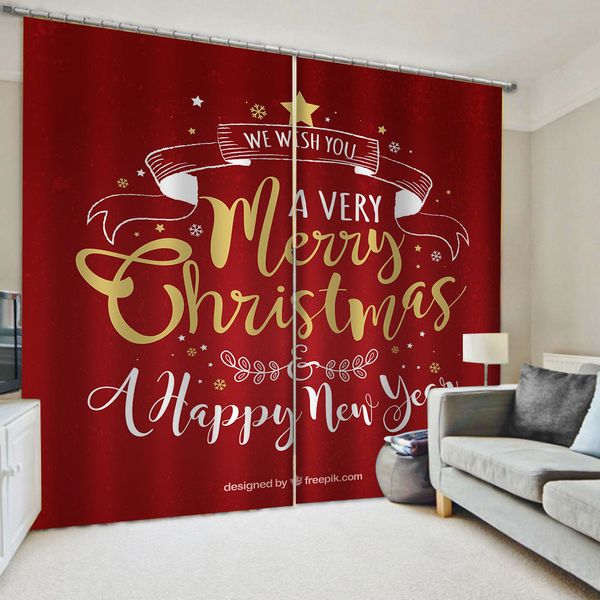 

Custom red christmas curtains 3D Blackout Curtains For Living room Bedding room Drapes Cotinas para sala