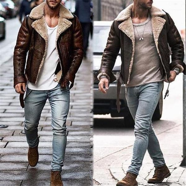 lapel neck fleece coats mens street style long sleeved thick jacket mens winter faux leather jackets fashion, Black
lapel neck fleece coats mens street style long sleeved thick jacket mens winter faux leather jackets fashion, Black