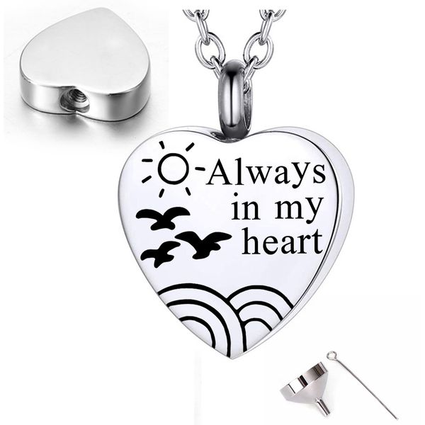 personalized heart cremation urn necklace for ashes always in my heart seagulls memory necklace gift with funnel kit, Silver
personalized heart cremation urn necklace for ashes always in my heart seagulls memory necklace gift with funnel kit, Silver