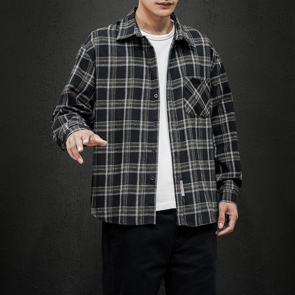 2020 spring autumn long sleeves new flannel collar korea style shirt for men's plaid harajuku clothing bn202, White;black
2020 spring autumn long sleeves new flannel collar korea style shirt for men's plaid harajuku clothing bn202, White;black