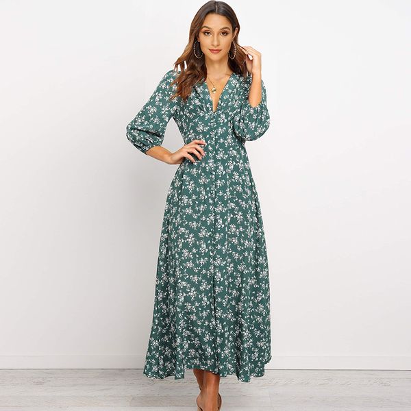 women elegant v neck long shirt dress 2020 autumn floral print three quarter sleeve split dress casual button boho midi dresses, Black;gray
women elegant v neck long shirt dress 2020 autumn floral print three quarter sleeve split dress casual button boho midi dresses, Black;gray