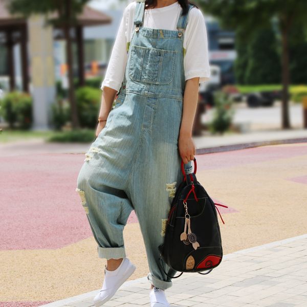 women casual denim overalls 2020 hole bleached washed jumpsuits ladies pockets loose fashion denim pants trousers, Black;white
women casual denim overalls 2020 hole bleached washed jumpsuits ladies pockets loose fashion denim pants trousers, Black;white