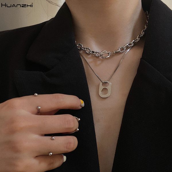 huanzhi 2020 new punk metal link chain layer ot buckle asymmetry rhinestone button pig nose pendant clavicle necklace for women, Silver
huanzhi 2020 new punk metal link chain layer ot buckle asymmetry rhinestone button pig nose pendant clavicle necklace for women, Silver