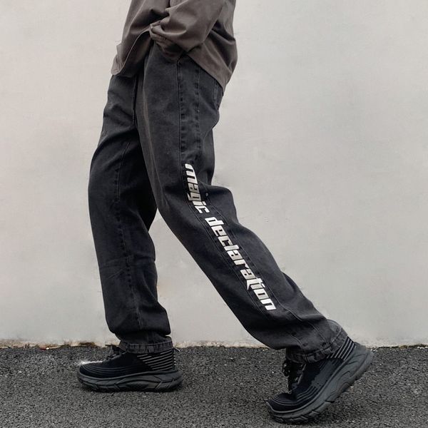 men's jeans original elastic waist oversize letters straight pants for men and women washed retro baggy streetwear denim trousers, Blue
men's jeans original elastic waist oversize letters straight pants for men and women washed retro baggy streetwear denim trousers, Blue
