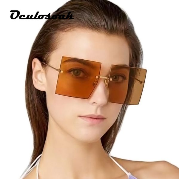 square oversized trendy rimless sunglasses women's square big frame ocean sunglasses personality metal frame glasses, White;black
square oversized trendy rimless sunglasses women's square big frame ocean sunglasses personality metal frame glasses, White;black