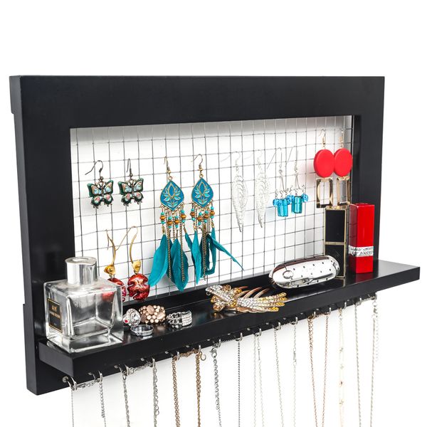 jewelry manager wall-mounted jewelry rack home jewelry storage display rack with 16 hooks black mdf material
jewelry manager wall-mounted jewelry rack home jewelry storage display rack with 16 hooks black mdf material