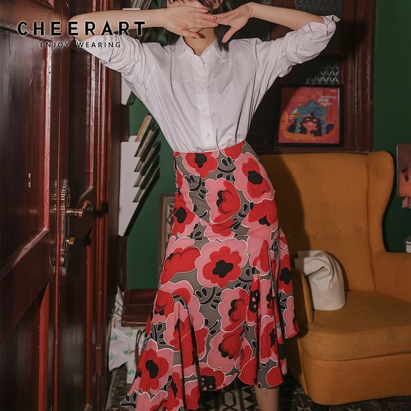 cheerart fall 2020 women red floral skirt high waist a line ladies ruched slit skirt knee length fashion korean clothing, Black
cheerart fall 2020 women red floral skirt high waist a line ladies ruched slit skirt knee length fashion korean clothing, Black