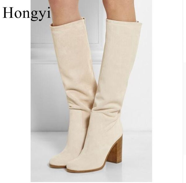 hongyi autumn and winter thick heel boots genuine leather beige boots women chunky heel high long knee high boot, Black
hongyi autumn and winter thick heel boots genuine leather beige boots women chunky heel high long knee high boot, Black