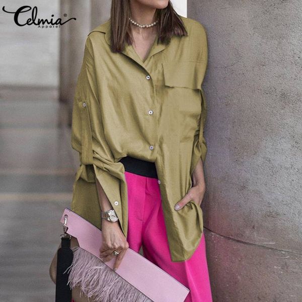 women's blouses & shirts fashion celmia long sleeves solid color women blouse casual loose 2021 autumn buttons lapel female blusa, White
women's blouses & shirts fashion celmia long sleeves solid color women blouse casual loose 2021 autumn buttons lapel female blusa, White