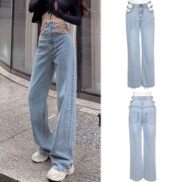streetwear side chain hollow out wide-leg women's jeans high waist pants elegant ladies europe fashion jeans, Blue
streetwear side chain hollow out wide-leg women's jeans high waist pants elegant ladies europe fashion jeans, Blue