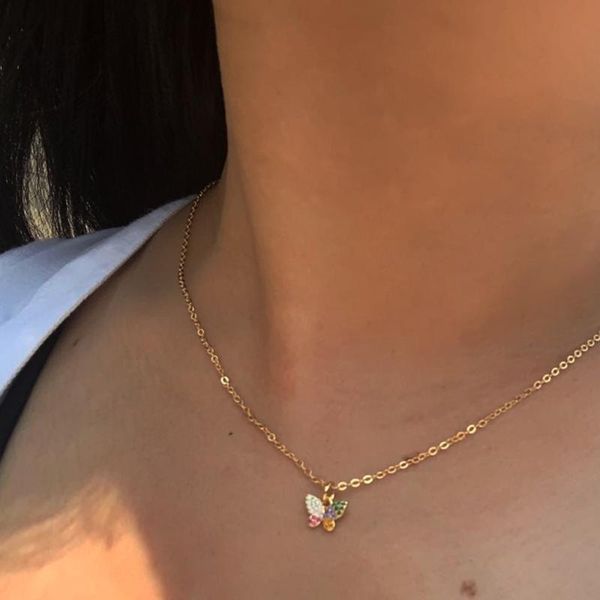 cute gold color small butterfly pendant charm necklaces shinning micro pave zircon stainless steel chain necklaces jewelry, Silver
cute gold color small butterfly pendant charm necklaces shinning micro pave zircon stainless steel chain necklaces jewelry, Silver